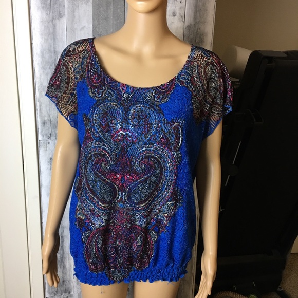 Claudia Richard Blue Design Blouse - Picture 1 of 5